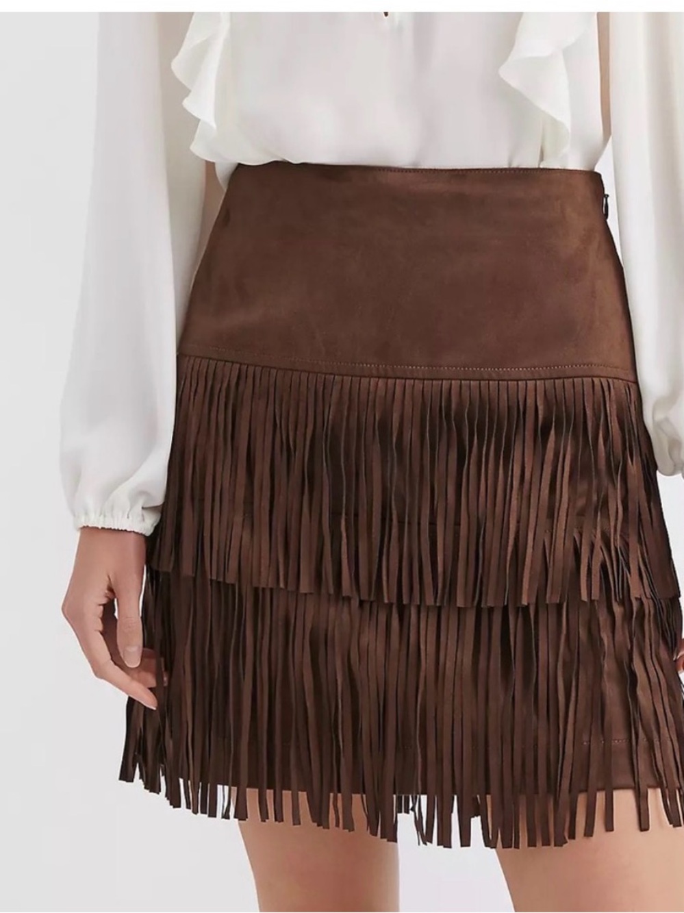 LOFT Brown Fringed Suede Mini Skirt - Picture 3 of 5